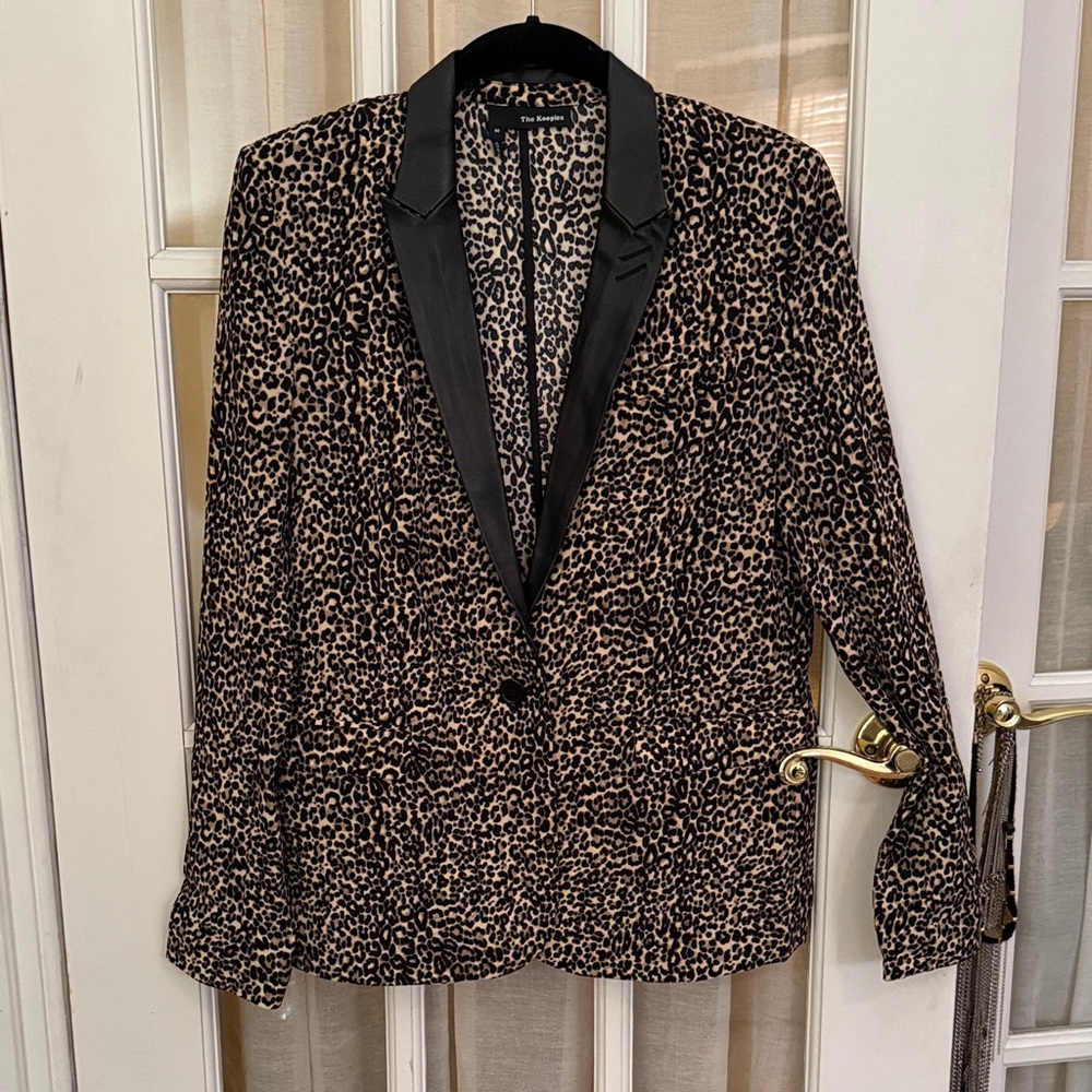 The Kooples Leopard Print Blazer with Black Genuine Leather Lapel -   M